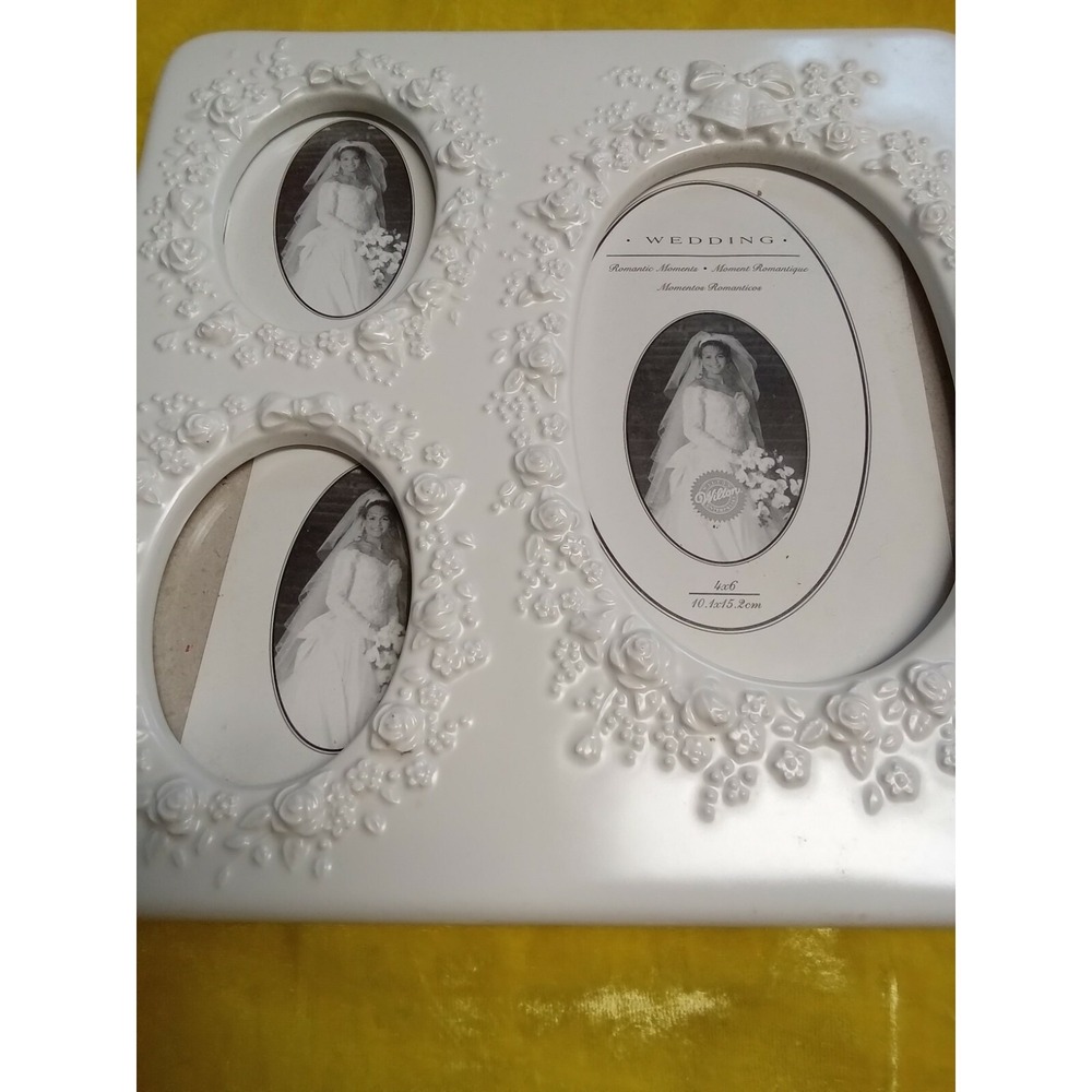 Wilton White Ceramic Wedding Picture Frame 3 Opening Floral Rose‎ 9387-35192 9x9